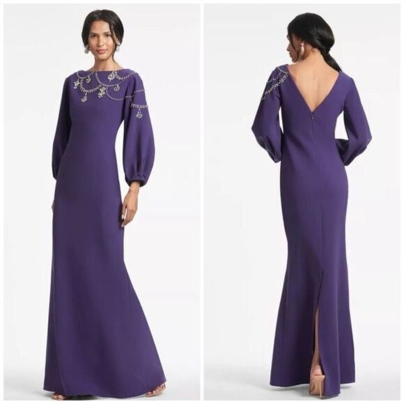 Sachin & Babi Giselle Gown Dress Amethyst Purple Crystal Embellished Size 0 NEW - Picture 1 of 10